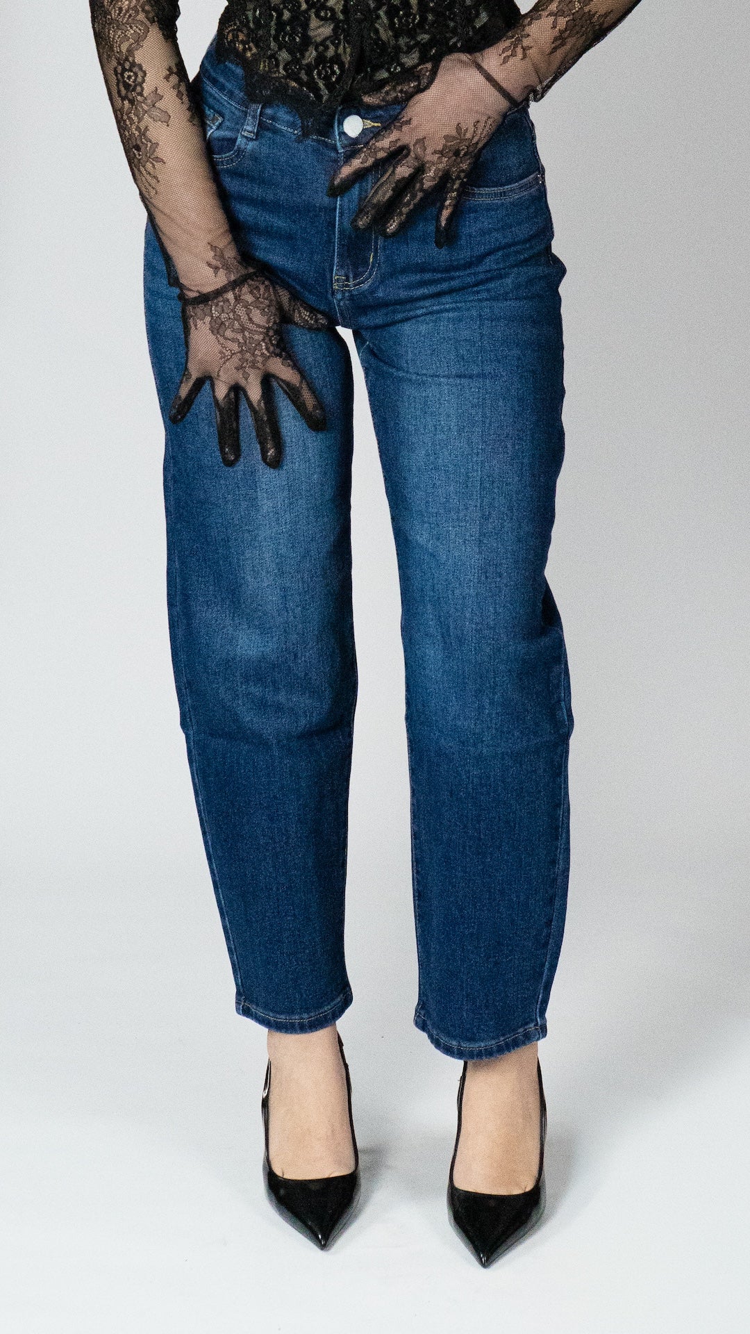 Jeans hlače z visokim pasom