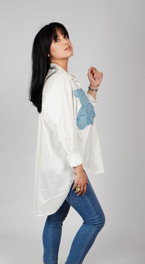 Bela srajčna tunika z medvedkom